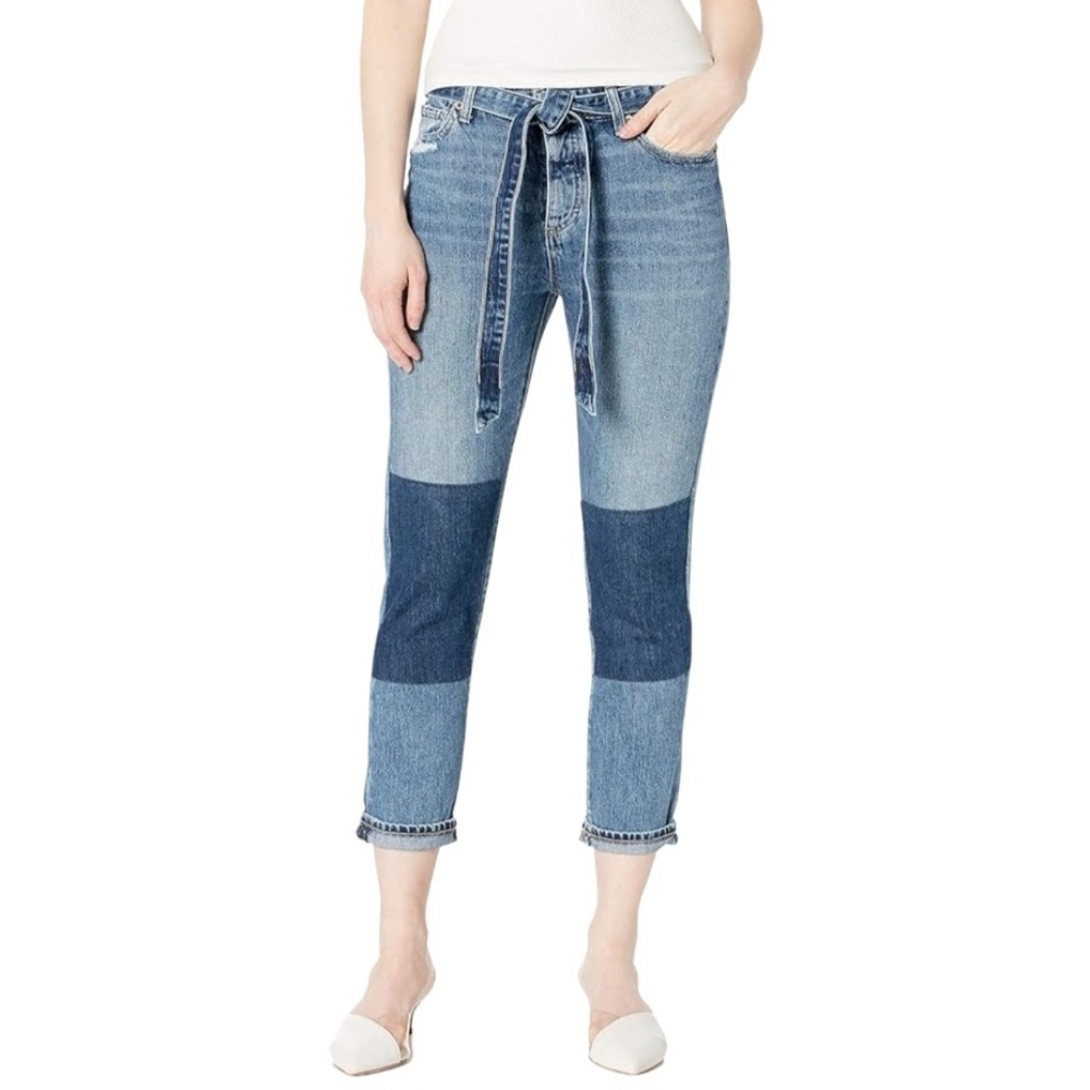 0045 Lucky Brand Patchwork Cropped Jeans 12/31 NWT Belted Distressed Boho Trendy